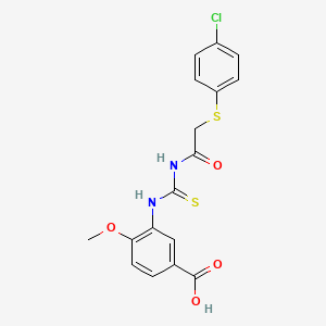 3-[[2-(4-Chlorophenyl)sulfanylacetyl]carbamothioylamino]-4-methoxybenzoic acid