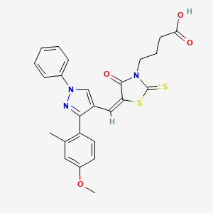 molecular formula C25H23N3O4S2 B3662022 4-(5-{[3-(4-methoxy-2-methylphenyl)-1-phenyl-1H-pyrazol-4-yl]methylene}-4-oxo-2-thioxo-1,3-thiazolidin-3-yl)butanoic acid 