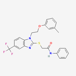 2-{[1-[2-(3-methylphenoxy)ethyl]-5-(trifluoromethyl)-1H-benzimidazol-2-yl]thio}-N-phenylacetamide