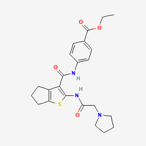 molecular formula C23H27N3O4S B3662111 ethyl 4-[[2-[(2-pyrrolidin-1-ylacetyl)amino]-5,6-dihydro-4H-cyclopenta[b]thiophene-3-carbonyl]amino]benzoate 