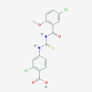 molecular formula C16H12Cl2N2O4S B3662195 2-Chloro-4-({[(5-chloro-2-methoxyphenyl)carbonyl]carbamothioyl}amino)benzoic acid 