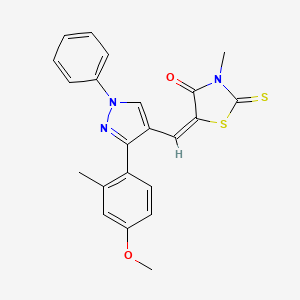 (5E)-5-[[3-(4-methoxy-2-methylphenyl)-1-phenylpyrazol-4-yl]methylidene]-3-methyl-2-sulfanylidene-1,3-thiazolidin-4-one