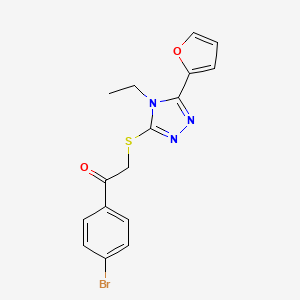 molecular formula C16H14BrN3O2S B3662488 1-(4-bromophenyl)-2-{[4-ethyl-5-(furan-2-yl)-4H-1,2,4-triazol-3-yl]sulfanyl}ethanone 