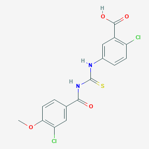 molecular formula C16H12Cl2N2O4S B3662661 2-chloro-5-({[(3-chloro-4-methoxybenzoyl)amino]carbonothioyl}amino)benzoic acid 