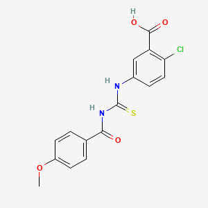 molecular formula C16H13ClN2O4S B3662668 Benzoic acid,2-chloro-5-[[[(4-methoxybenzoyl)amino]thioxomethyl]amino] 