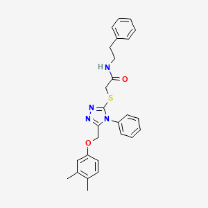 molecular formula C27H28N4O2S B3662869 2-({5-[(3,4-dimethylphenoxy)methyl]-4-phenyl-4H-1,2,4-triazol-3-yl}thio)-N-(2-phenylethyl)acetamide 