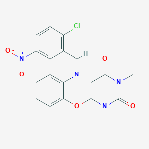 B366296 6-[2-[(2-Chloro-5-nitrophenyl)methylideneamino]phenoxy]-1,3-dimethylpyrimidine-2,4-dione CAS No. 304880-67-9