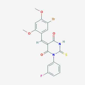 (5E)-5-(5-bromo-2,4-dimethoxybenzylidene)-1-(3-fluorophenyl)-2-thioxodihydropyrimidine-4,6(1H,5H)-dione