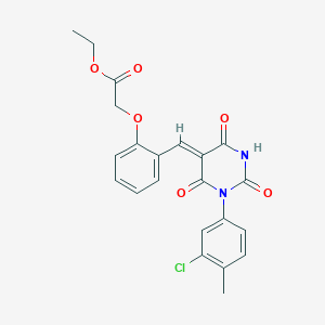 ethyl 2-[2-[(Z)-[1-(3-chloro-4-methylphenyl)-2,4,6-trioxo-1,3-diazinan-5-ylidene]methyl]phenoxy]acetate