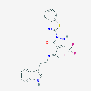 molecular formula C23H18F3N5OS B366331 2-(1,3-benzothiazol-2-yl)-4-{(1E)-N-[2-(1H-indol-3-yl)ethyl]ethanimidoyl}-5-(trifluoromethyl)-1,2-dihydro-3H-pyrazol-3-one CAS No. 362496-25-1