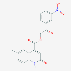 molecular formula C19H14N2O6 B3663354 2-(3-nitrophenyl)-2-oxoethyl 2-hydroxy-6-methyl-4-quinolinecarboxylate 