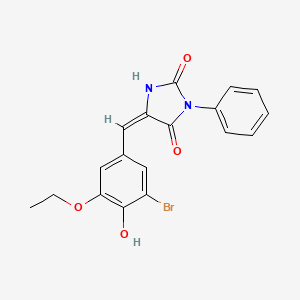 molecular formula C18H15BrN2O4 B3663392 (5E)-5-(3-bromo-5-ethoxy-4-hydroxybenzylidene)-3-phenylimidazolidine-2,4-dione 