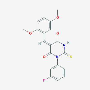 (5E)-5-(2,5-dimethoxybenzylidene)-1-(3-fluorophenyl)-2-thioxodihydropyrimidine-4,6(1H,5H)-dione