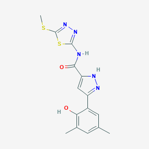 molecular formula C15H15N5O2S2 B366344 3-(2-hydroxy-3,5-dimethylphenyl)-N-[5-(methylsulfanyl)-1,3,4-thiadiazol-2-yl]-1H-pyrazole-5-carboxamide CAS No. 879451-32-8