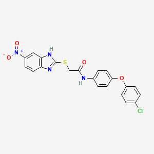 molecular formula C21H15ClN4O4S B3663460 N~1~-[4-(4-CHLOROPHENOXY)PHENYL]-2-[(5-NITRO-1H-1,3-BENZIMIDAZOL-2-YL)SULFANYL]ACETAMIDE 