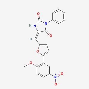 (5E)-5-{[5-(2-methoxy-5-nitrophenyl)furan-2-yl]methylidene}-3-phenylimidazolidine-2,4-dione