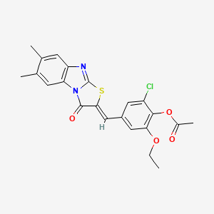 molecular formula C22H19ClN2O4S B3663516 2-Chloro-4-{[6,7-dimethyl-3-oxo[1,3]thiazolo[3,2-A][1,3]benzimidazol-2(3H)-yliden]methyl}-6-ethoxyphenyl acetate 