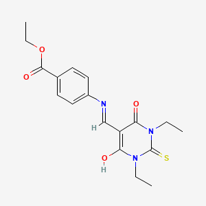 molecular formula C18H21N3O4S B3663527 ethyl 4-{[(1,3-diethyl-4,6-dioxo-2-thioxotetrahydro-5(2H)-pyrimidinylidene)methyl]amino}benzoate 