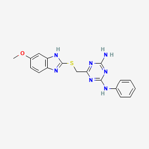 molecular formula C18H17N7OS B3663573 6-{[(5-methoxy-1H-benzimidazol-2-yl)thio]methyl}-N-phenyl-1,3,5-triazine-2,4-diamine 