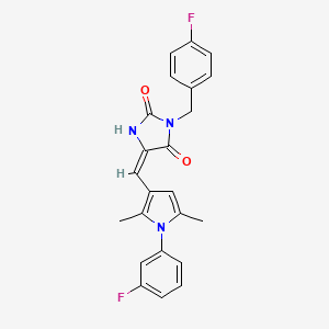 molecular formula C23H19F2N3O2 B3663680 (5E)-5-[[1-(3-fluorophenyl)-2,5-dimethylpyrrol-3-yl]methylidene]-3-[(4-fluorophenyl)methyl]imidazolidine-2,4-dione 