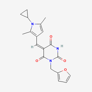 (5E)-5-[(1-cyclopropyl-2,5-dimethylpyrrol-3-yl)methylidene]-1-(furan-2-ylmethyl)-1,3-diazinane-2,4,6-trione