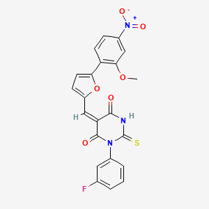 (5E)-1-(3-fluorophenyl)-5-[[5-(2-methoxy-4-nitrophenyl)furan-2-yl]methylidene]-2-sulfanylidene-1,3-diazinane-4,6-dione