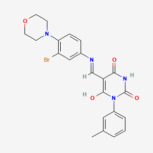 molecular formula C22H21BrN4O4 B3663715 5-({[3-bromo-4-(4-morpholinyl)phenyl]amino}methylene)-1-(3-methylphenyl)-2,4,6(1H,3H,5H)-pyrimidinetrione 