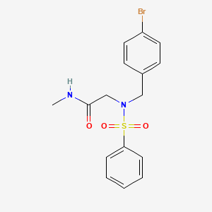 molecular formula C16H17BrN2O3S B3663819 2-[benzenesulfonyl-[(4-bromophenyl)methyl]amino]-N-methylacetamide 