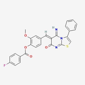 4-[(Z)-(5-imino-7-oxo-3-phenyl-5H-[1,3]thiazolo[3,2-a]pyrimidin-6(7H)-ylidene)methyl]-2-methoxyphenyl 4-fluorobenzoate