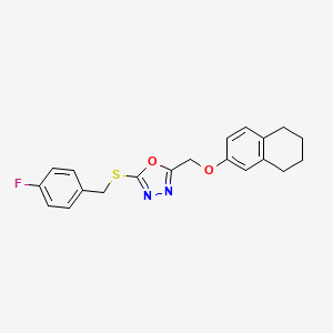 molecular formula C20H19FN2O2S B3663976 2-[(4-Fluorobenzyl)sulfanyl]-5-[(5,6,7,8-tetrahydronaphthalen-2-yloxy)methyl]-1,3,4-oxadiazole 