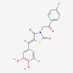 molecular formula C19H13Cl2NO5S B3663993 5-(3-chloro-4-hydroxy-5-methoxybenzylidene)-3-[2-(4-chlorophenyl)-2-oxoethyl]-1,3-thiazolidine-2,4-dione 