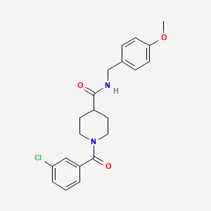 molecular formula C21H23ClN2O3 B3664228 1-(3-chlorobenzoyl)-N-[(4-methoxyphenyl)methyl]piperidine-4-carboxamide 