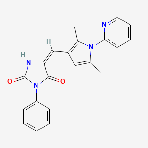 molecular formula C21H18N4O2 B3664243 5-{[2,5-dimethyl-1-(2-pyridinyl)-1H-pyrrol-3-yl]methylene}-3-phenyl-2,4-imidazolidinedione 