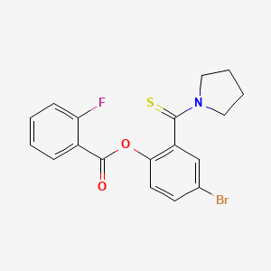 molecular formula C18H15BrFNO2S B3664311 4-Bromo-2-(pyrrolidin-1-ylcarbonothioyl)phenyl 2-fluorobenzoate 