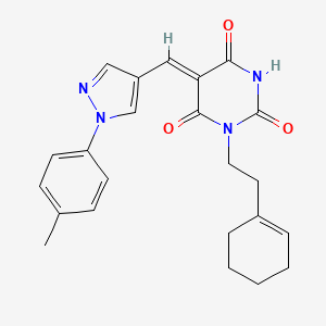 molecular formula C23H24N4O3 B3664462 (5Z)-1-[2-(cyclohexen-1-yl)ethyl]-5-[[1-(4-methylphenyl)pyrazol-4-yl]methylidene]-1,3-diazinane-2,4,6-trione 