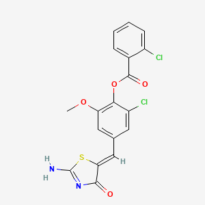 molecular formula C18H12Cl2N2O4S B3664470 2-chloro-4-[(2-imino-4-oxo-1,3-thiazolidin-5-ylidene)methyl]-6-methoxyphenyl 2-chlorobenzoate 