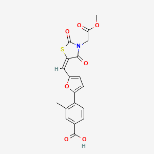 molecular formula C19H15NO7S B3664496 4-(5-{(E)-[3-(2-methoxy-2-oxoethyl)-2,4-dioxo-1,3-thiazolidin-5-ylidene]methyl}furan-2-yl)-3-methylbenzoic acid 