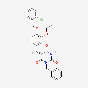 molecular formula C27H23ClN2O5 B3664581 (5E)-1-benzyl-5-[[4-[(2-chlorophenyl)methoxy]-3-ethoxyphenyl]methylidene]-1,3-diazinane-2,4,6-trione 