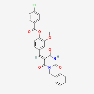 molecular formula C26H19ClN2O6 B3664610 [4-[(E)-(1-benzyl-2,4,6-trioxo-1,3-diazinan-5-ylidene)methyl]-2-methoxyphenyl] 4-chlorobenzoate 