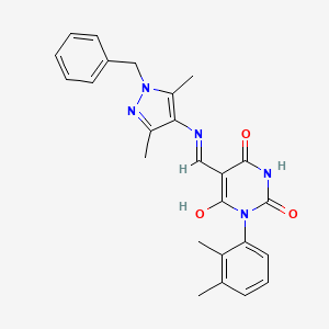 molecular formula C25H25N5O3 B3664656 5-[(1-Benzyl-3,5-dimethylpyrazol-4-yl)iminomethyl]-1-(2,3-dimethylphenyl)-6-hydroxypyrimidine-2,4-dione 