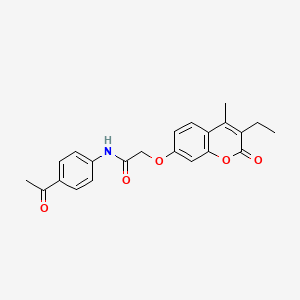 molecular formula C22H21NO5 B3664670 N-(4-acetylphenyl)-2-[(3-ethyl-4-methyl-2-oxo-2H-chromen-7-yl)oxy]acetamide 