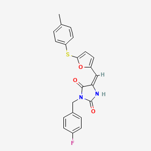 (5E)-3-(4-fluorobenzyl)-5-({5-[(4-methylphenyl)sulfanyl]furan-2-yl}methylidene)imidazolidine-2,4-dione