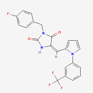 molecular formula C22H15F4N3O2 B3664704 (5E)-3-[(4-fluorophenyl)methyl]-5-[[1-[3-(trifluoromethyl)phenyl]pyrrol-2-yl]methylidene]imidazolidine-2,4-dione 