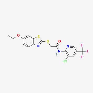 molecular formula C17H13ClF3N3O2S2 B3664795 N-[3-chloro-5-(trifluoromethyl)-2-pyridinyl]-2-[(6-ethoxy-1,3-benzothiazol-2-yl)thio]acetamide 