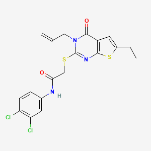 molecular formula C19H17Cl2N3O2S2 B3664821 2-[(3-allyl-6-ethyl-4-oxo-3,4-dihydrothieno[2,3-d]pyrimidin-2-yl)thio]-N-(3,4-dichlorophenyl)acetamide 