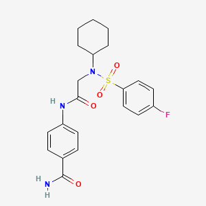 molecular formula C21H24FN3O4S B3665058 4-[[2-[cyclohexyl-(4-fluorophenyl)sulfonylamino]acetyl]amino]benzamide 