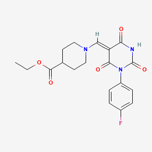 molecular formula C19H20FN3O5 B3665096 ethyl 1-{[1-(4-fluorophenyl)-2,4,6-trioxotetrahydro-5(2H)-pyrimidinylidene]methyl}-4-piperidinecarboxylate 