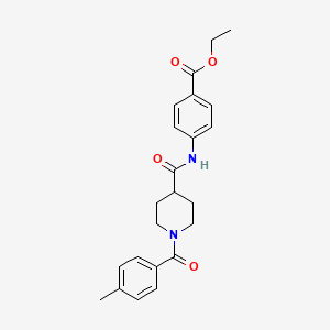 molecular formula C23H26N2O4 B3665349 Ethyl 4-[({1-[(4-methylphenyl)carbonyl]piperidin-4-yl}carbonyl)amino]benzoate 