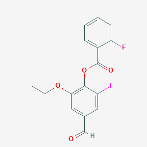 molecular formula C16H12FIO4 B3665477 (2-Ethoxy-4-formyl-6-iodophenyl) 2-fluorobenzoate 