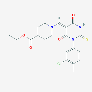 molecular formula C20H22ClN3O4S B3665495 ethyl 1-{[1-(3-chloro-4-methylphenyl)-4,6-dioxo-2-thioxotetrahydro-5(2H)-pyrimidinylidene]methyl}-4-piperidinecarboxylate 